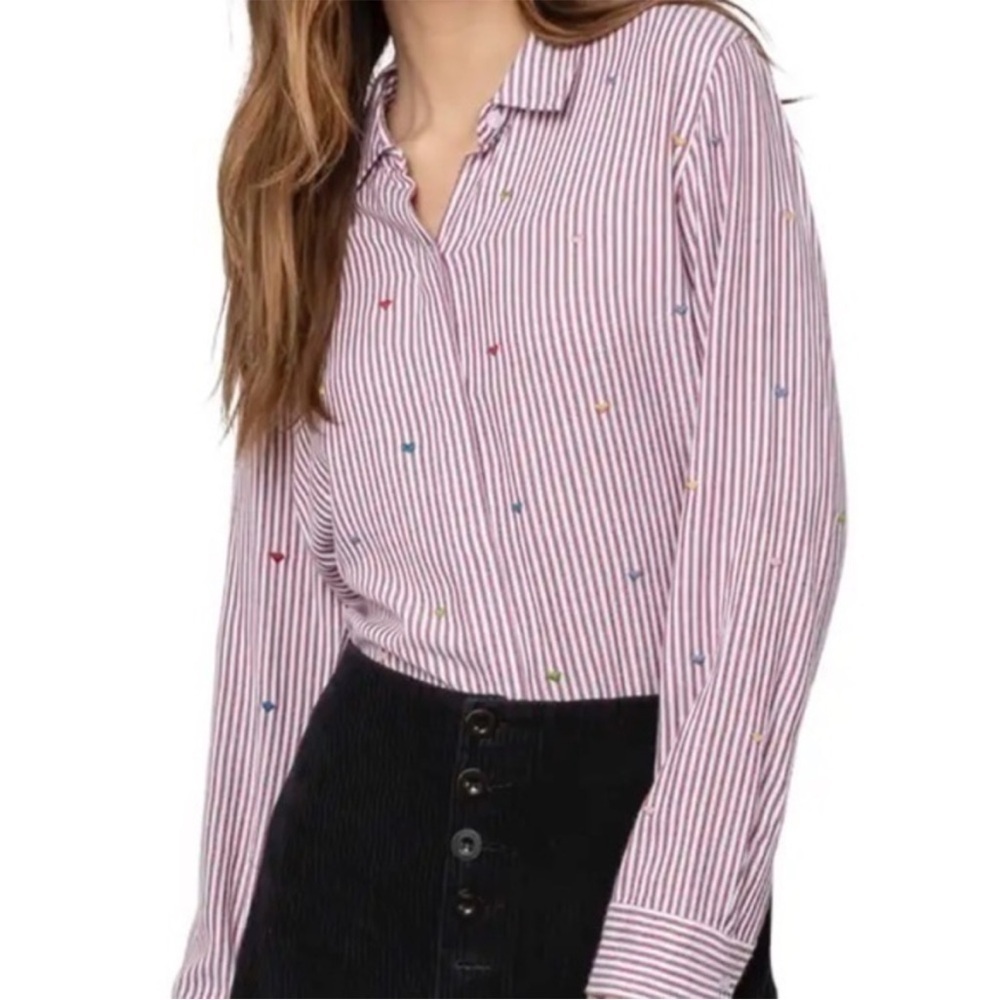 Rails |Revolve Taylor button down in Marsielle stripe rainbow hearts SIZE XSMALL